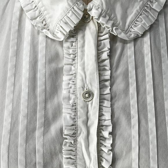 Vtg 80s/90s Laura Ashley Ruffle Front Button Down Shirt White sz 10 - Picture 6 of 12